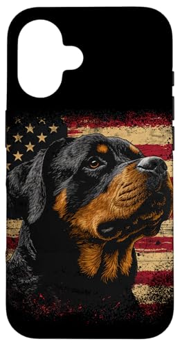 Vintage Rottweiler Dog Patriotic USA American Flag Case for iPhone 16