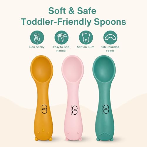 Image of Baby Training Spoon Set, Multicolor-3 Silicone Spoon for Baby 6 to 12 Months, 3 Pc, Self Feeding Cutlery for Puree Snacks and Daily Meals, Daily Feeding Essential