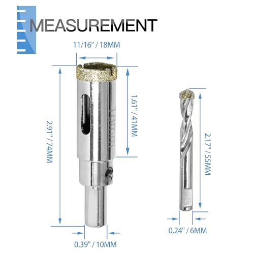 Image of 0.71 inch / 18mm Diamond Glass Hole Saw with Center Drill Bit for Ceramic, Tile, Marble