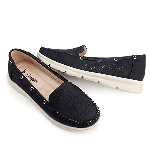Jabasic Women Loafers Lightweight Slip On Flat Boat Shoes Comfortable Casual Loafers (9,Black) #TOP5