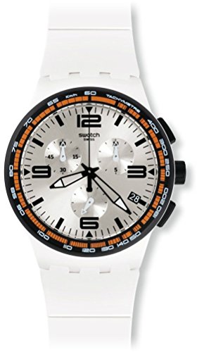 Swatch White Blades Chronograph Silver Dial White Rubber Watch SUSW405