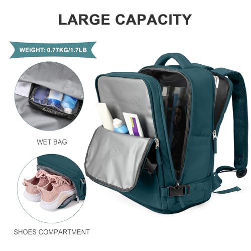 Image of coowoz Travel Backpack For Women Men,Carry On Backpack,Hiking Backpack Waterproof Outdoor Sports Rucksack Casual Daypack Travel Essentials(Peacock Blue)