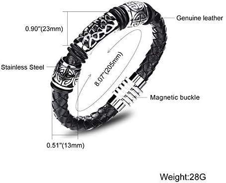 starchenie Men's Genuine Leather Bracelet Classic Stainless Steel Pattern Woven Leather Bracelet with Magnet Clasp 8.07 '' (20.5cm)