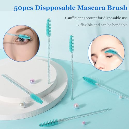 AREMOD Suprimentos de extensão de cílios com 50 pincéis de rímel de xampu de cílios, 1 escova de lim