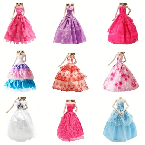 9pcs Evening Dresses with Handmade Doll Clothes and Accessories Wedding Dresses Party Dresses for 11. 5 Inch Dolls