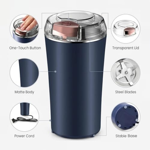 Image of Electric Coffee & Masala Grinder 200W | Stainless Steel Dry Spice Grinder | Portable Push Button Mixer for Coffee Beans, Herbs & Nuts | Small Kitchen Grinder (Multicolor)