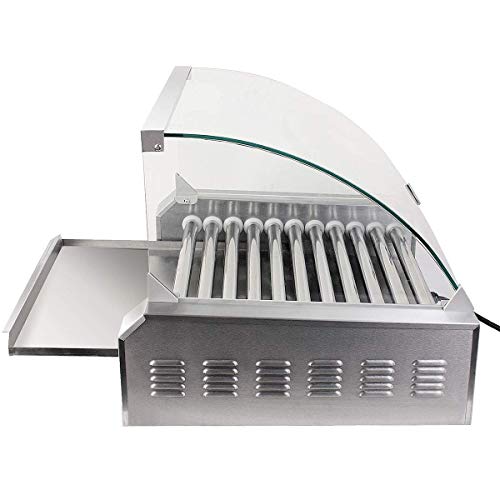 ReunionG Commercial Electric Hotdog Grilling Cooker 7 Rollers for 18 Hotdogs Stainless Steel Hot Dog Warmer Grilling Machine with Cover, Grade 1650W (16''W) - Thumbnail 3