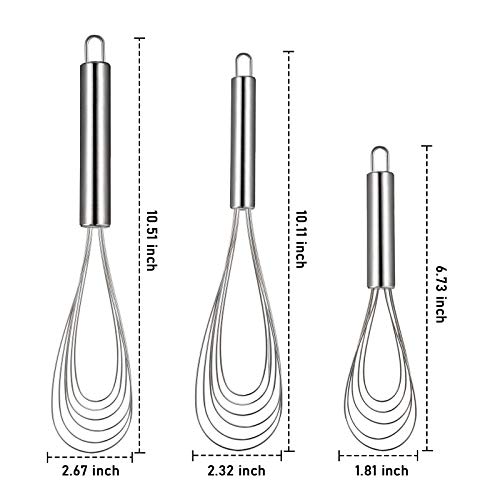 3 Pieces Stainless Steel Flat Whisk Handheld Steel Wire Whisk Egg Whisk For Whisking, Gravy Stirring, Dishwasher Safe #TOP1