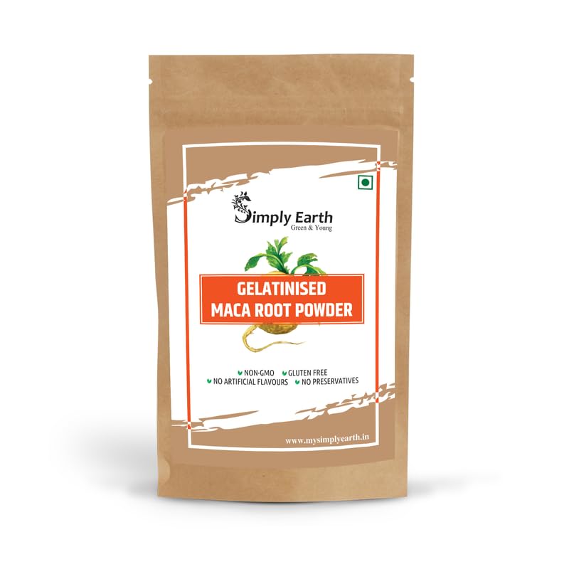 Simply Earth Gelatinised Peruvian Yellow Maca Root Powder, Organic Herbal Supplement | Improves Energy And Stamina | Good For Men And Women - 75 GMS