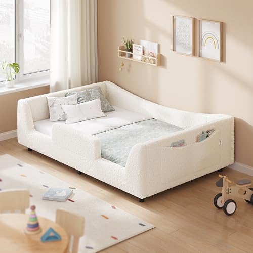 Twin Montessori Floor Bed with Rails and Upholstery