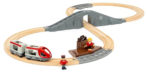 BRIO World Starter Set Travel Toy Train Set for Kids Age 3 Years Up - Wooden Toddler Toys & Games