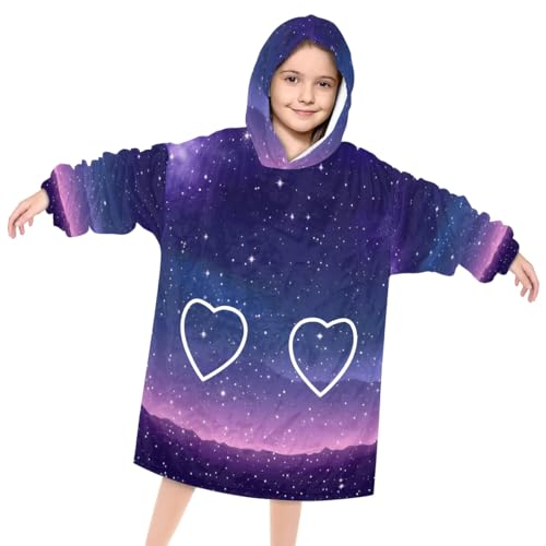 Wearable Blanket Hoodie for Kids, Luminous Starry Sky Fleece Sweatshirt Blanket Oversized Blanket Sweatshirt with Pocket Flannel Warm Hooded Blanket 6-10 Year Old Girl Boy Gift, One Size