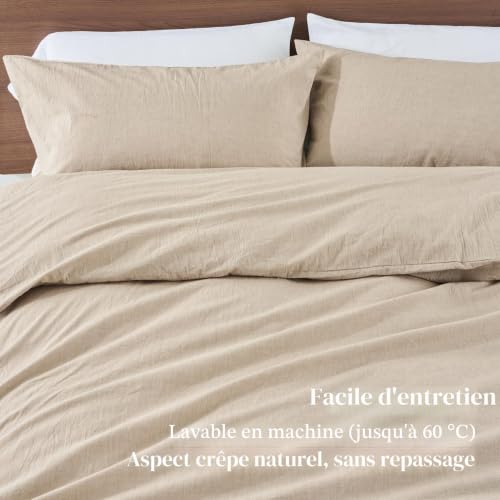 Housse de couette 200x220 coton beige ultra-doux avec fermeture éclair