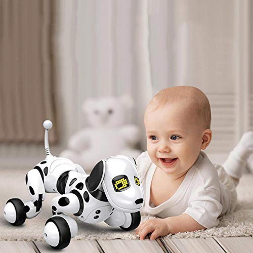 KOBWA Perro Robótico con Control Remoto, Perro Robot Inteligente, Perro Robot Inalámbrico, Caminar, Hablar, Cantar y Matemáticas para Niños/Niñas (Blanco)