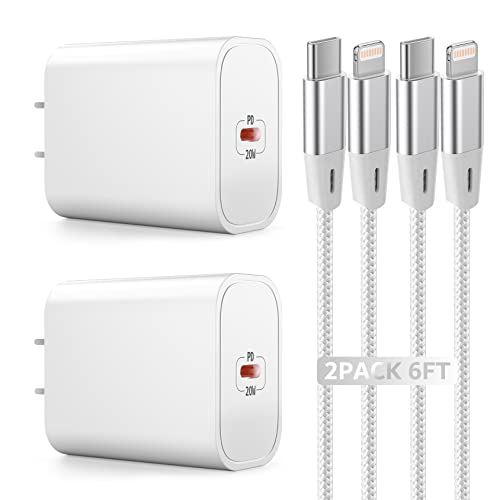 iPhone Charger Fast Charging，2 Pack 20W USB C Power Adapter Wall Charger with 6 FT MFi Certified USB C to Lightning Cable iPhone Fast Charger Cord Compatible with iPhone 14 13 12 11 Pro X 8 7 and More