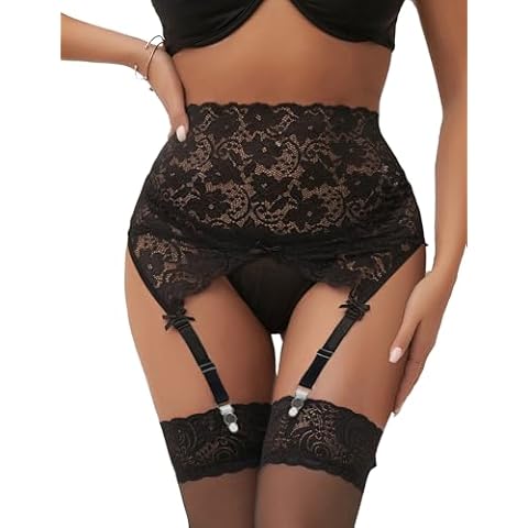 sunshinelady Women's Plus Size Garter Belt for Thigh Highs High Waisted Garter Belt Sexy Lace Suspender Set with 4 Wide Strap Cover