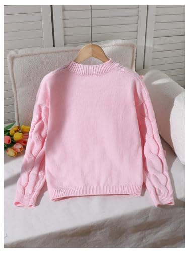 Image of BEAUDRM Girl's Cute Bow Sweater Crew Neck Long Sleeve Drop Shoulder Loose Pullover Tops