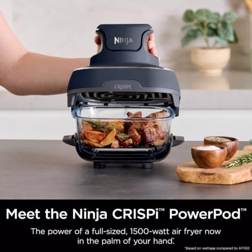 Ninja Crispi Air Fryer & Portable Glass Cooking System &ndash; 4QT Air Fry, Bake, Microwave Safe, Dishwasher & Freezer Safe with 6-Cup Glass Containers & Storage Lids &ndash; Non-Toxic, Easy Meal Prep, FN101CGY