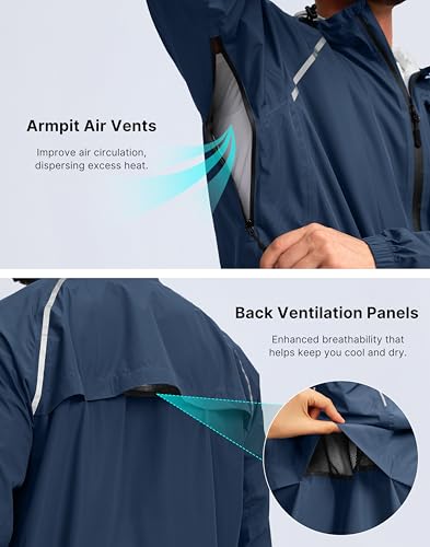Image of Bikewa Men's Cycling Rain Jackets Waterproof Running Bike Windbreaker Lightweight Packable Hooded Jacket