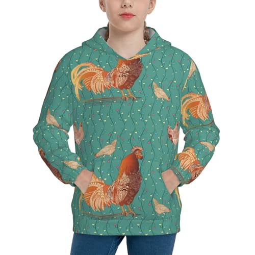 Rooster and a Hen Kid Hoodies Boys Sweatshirts Girls Pullover with Pocket