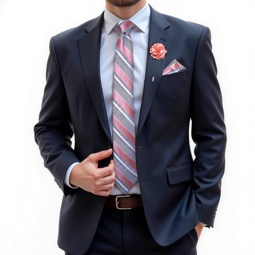 Image of DiBanGu Silk Ties for Men Necktie and Lapel Pin Brooch Set Formal Woven Paisley Plaid Striped Solid Tie Wedding Party