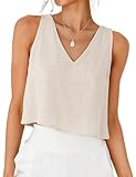 IDEALSANXUN Linen Tank Tops for Women 2026 Spring Summer Fashion Cute Crop Tank Sleeveless Vest Top, Beige, S