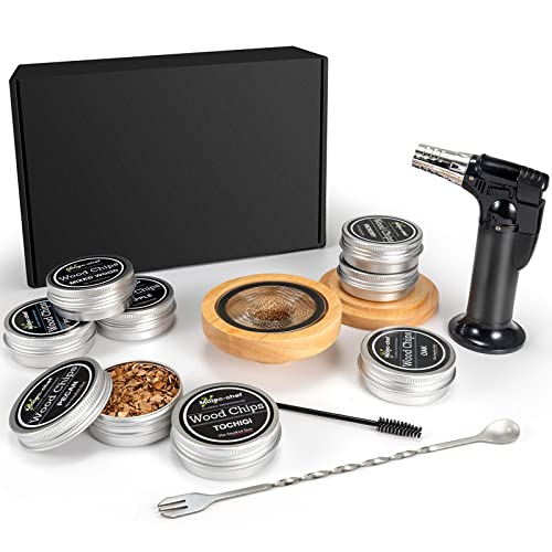 Product Image of the Cocktail Smoker Kit with Torch,8 Kinds of Wood Chips,Old Fashioned Cocktail Drink Smoke Kit,Bourbon,Whiskey Smoker Infuser Kit,Birthday&Father Day Bourbon Whiskey Gift for Men,Dad,Husband (No Butane)