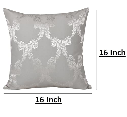 Image of Home- The Best is for You Decorative Designer Self Design Cotton 275 TC Cushion Covers Pack of 2 (Grey Ogee, 16X16 Inch) Ideal for Sofas, Chairs, Cars & Hotels