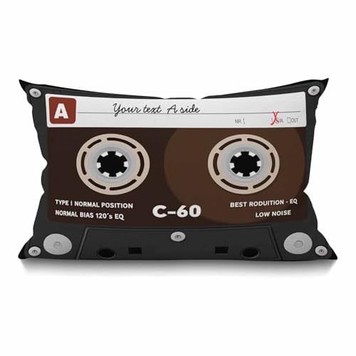 Smooffly Retro Audio Cassette Throw Pillow Music Record Player Low Noise 80s Plastic Tape Waist Lumbar Cotton Linen Throw Pillow case Cushion Cover for Sofa Home Decorative Oblong 12x20 Inches
