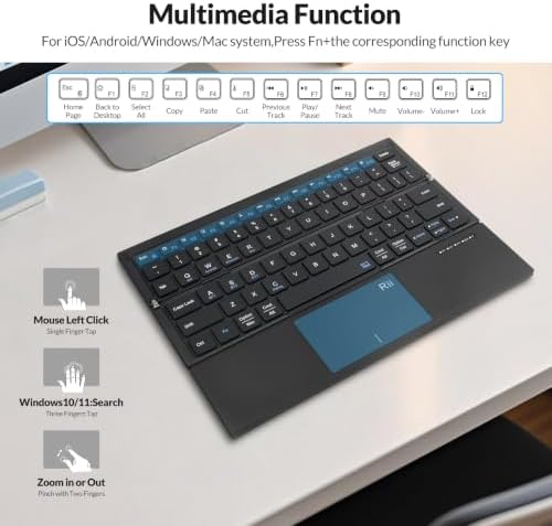 Rii Tri-Foldable Bluetooth Keyboard with Touchpad,Rechargeable RK811 - 5