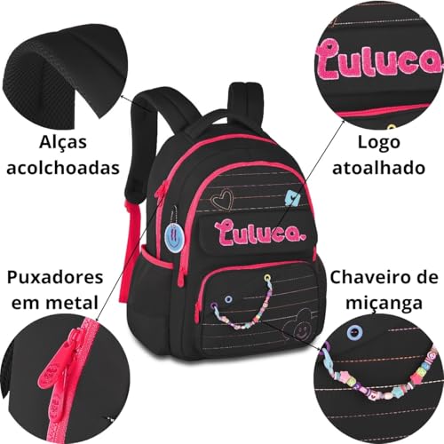 Mochila De Costas Luluca Escolar Feminina Lulike Pandalu Preto
