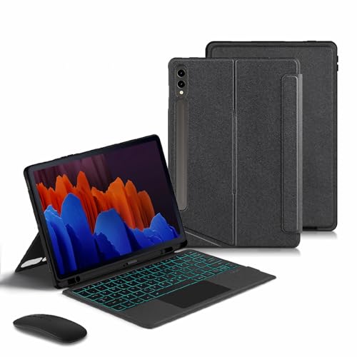 GUPENAA Funda con Teclado para Samsung Galaxy Tab S8 Plus/S8+/S7 FE/S7+/S7 Plus 12.4'', Contiene Ñ, 7 Colores Retroiluminados, Teclado Bluetooth Inalámbrico Magnético Desmontable con Ratón