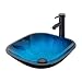 eclife 16.5" Ocean Blue Square Bathroom Sink Artistic Tempered Glass Vessel Sink Combo with Oil Rubber Bronze Faucet and Pop up drain Bathroom Bowl A04 (Square Ocean Blue)