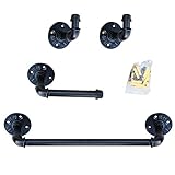 Industrial Pipe Bathroom Hardware Set | Towel Bar | Bathroom Accessories Set - 4-Piece Kit Includes 2 Robe Hook, 18 Inch Towel Bar and Toilet Paper Holder,Coated Finish