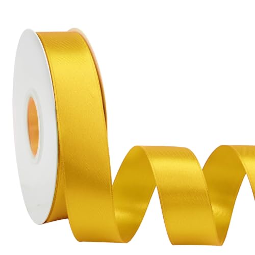 Simplegoal Double Face Yellow Satin Ribbon 1 Inch X 50 Yards Polyester Yellow Ribbons for Gift Wrapping Fabric Ribbon for Crafts Flower Bouquet Sewing Arts Wedding Party Decoration