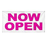 Vinyl Banner Multiple Sizes Now Open Pink Business Outdoor Weatherproof Industrial Yard Signs 4 Grommets 12x30Inches