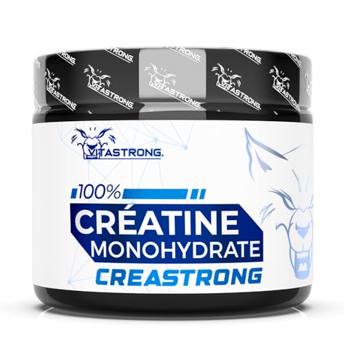 Créatine Monohydrate 3000mg CreaStrong Pure, Créatine Poudre Sans Additifs pour Pre Workout et Post Workout, Alternative aux Creatine Gelules et Comprimés, Créatine Vitastrong 250g Soluble Certifiée