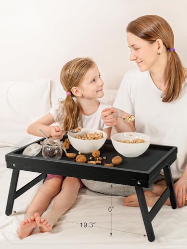 Image of Bamboo Bed Tray Table with Foldable Legs, Breakfast Tray for Sofa, Bed, Eating, Working, Used As Laptop Desk Snack Tray by Pipishell (Black)