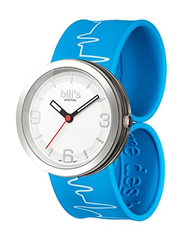 Bill's Watches - Reloj de pulsera analógico unisex minimalista de cuarzo con esfera elegante, resistente al agua, con correa de silicona, azul y blanco.
