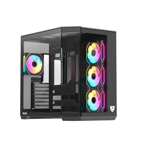 Nfortec Pulsar ATX A-RGB Torre PC Gaming, Ventana Cristal Templado, Doble Cámara, Alto Rendimiento, 4 Ventiladores A-RGB Pre-instalados, Color Negro