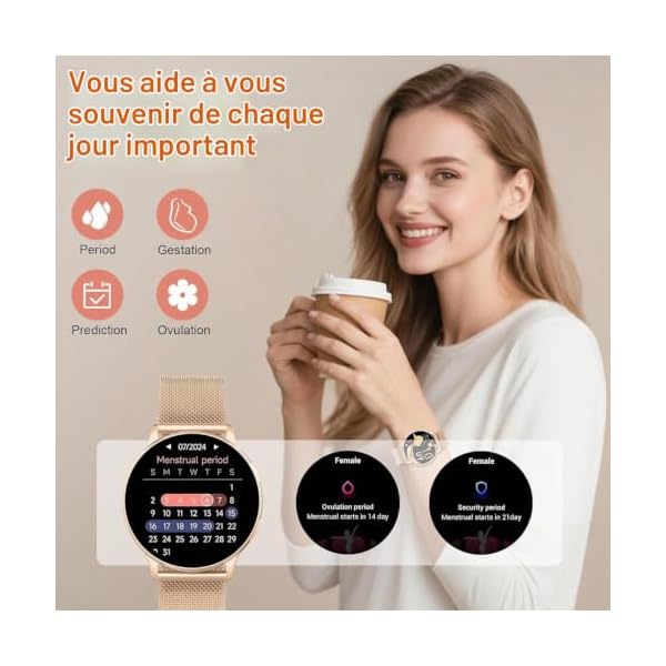 Jugeman Montre Connectée Femme, 1.33" Smartwatch avec Appel Bluetooth, Gold | Smartwatch Rond Fréquence Cardiaque/SpO2/Sommeil Montre, 120 Mode+Sportifs Montre, IP69 étanche Fitness Podomètre Android iOS