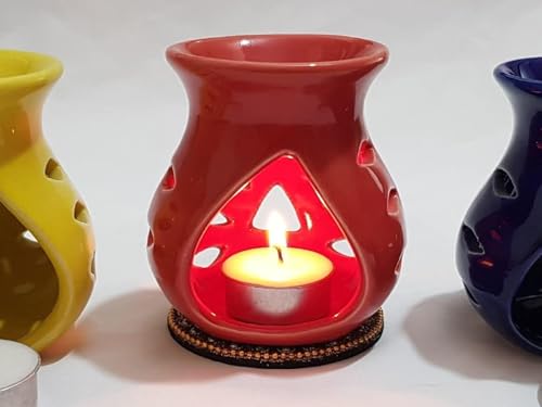 Image of Pure Source India Ceramic Aroma Burner (Set of 1, Red)