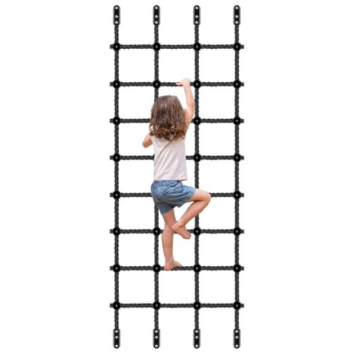 BeneLabel Kletternetz Kinder 354 x 76cm Klettergerüst Netz Kinderzimmer Netz Nylonseil Leiter Spielturm Sicherheitsnetz mit Hardware für Kletterwand/Schaukelsetz/Baumhaus/Hindernisparcours Schwarz