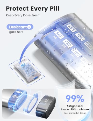 Image of Vaydeer Smart Pill Organizer with Alarm, Metal 7-Day 2 Times a Day Pill Box | No App Required, Optional Bluetooth App, Built-in Desiccant, 7 Alarms, 3 Volume Levels, Airtight Automatic Pill Dispenser