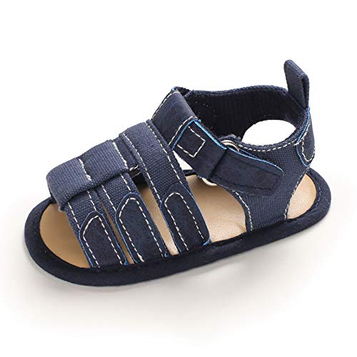 BENHERO Baby Boys Girls Summer Sandals Soft Sole Canvas Closed Toe Toddler Infant Outdoor Walking Shoes(0-6 Months Infant, M-Navy)