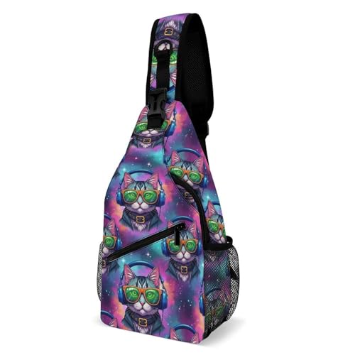Sling bag DJ Cat violet et bleu idéal pour camping et sorties outdoor