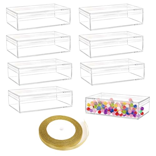 ZSDRTYU Acrylic Box With Lid, 8 Pieces Clear Acrylic Container With Lid Clear Display Boxes, Jewelry Display Box Mini Storage Box (4.64 x 2.36 x 1.96 inches)