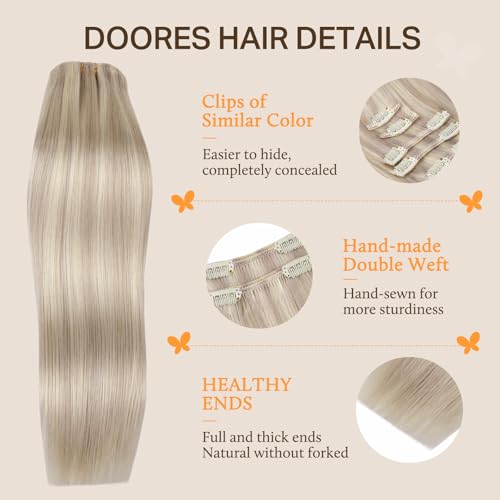 Image of DOORES Human Hair Extensions, Soft Honey Blonde Highlight Platinum Blonde 20 Inch 120g 7pcs, Clip in Hair Extensions Natural Thick Weft for Women Straight Weft Gift
