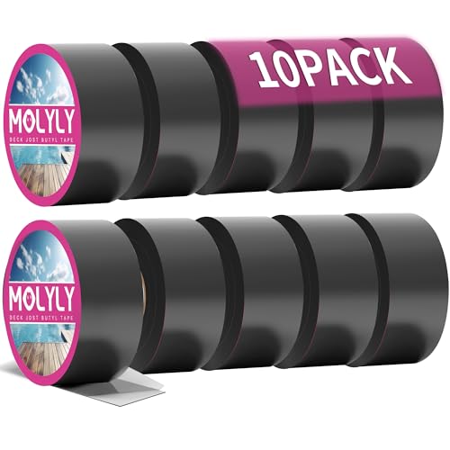 MOLYLY 2\" x 50\'Butyl Joist Tape for Decking - 10pack, Waterproof Seal and Weather Resistance Deck Joist Tape, Butyl Tape for Joists and Beams.