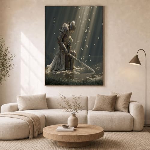 Tableau Gris 60x90cm Chevalier et Rose sans Cadre HASLEFND